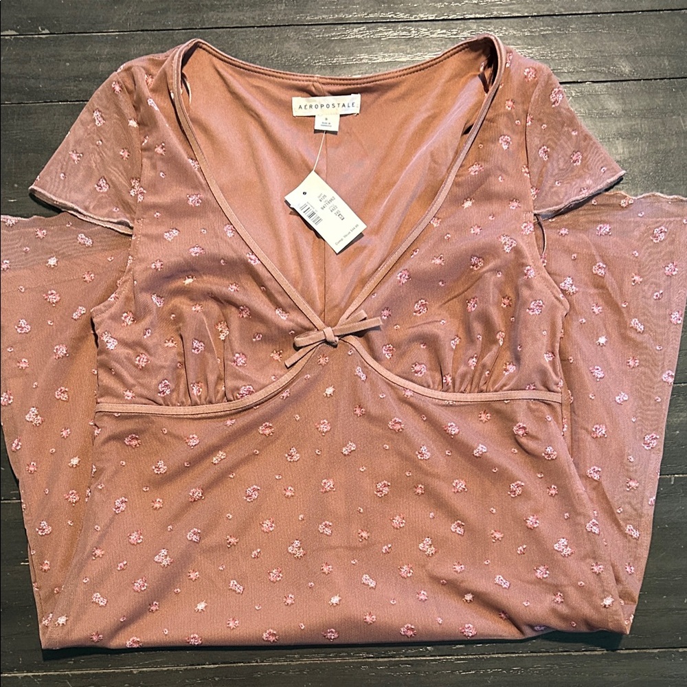 Aeropostale Mauve Floral V-Neck Dress